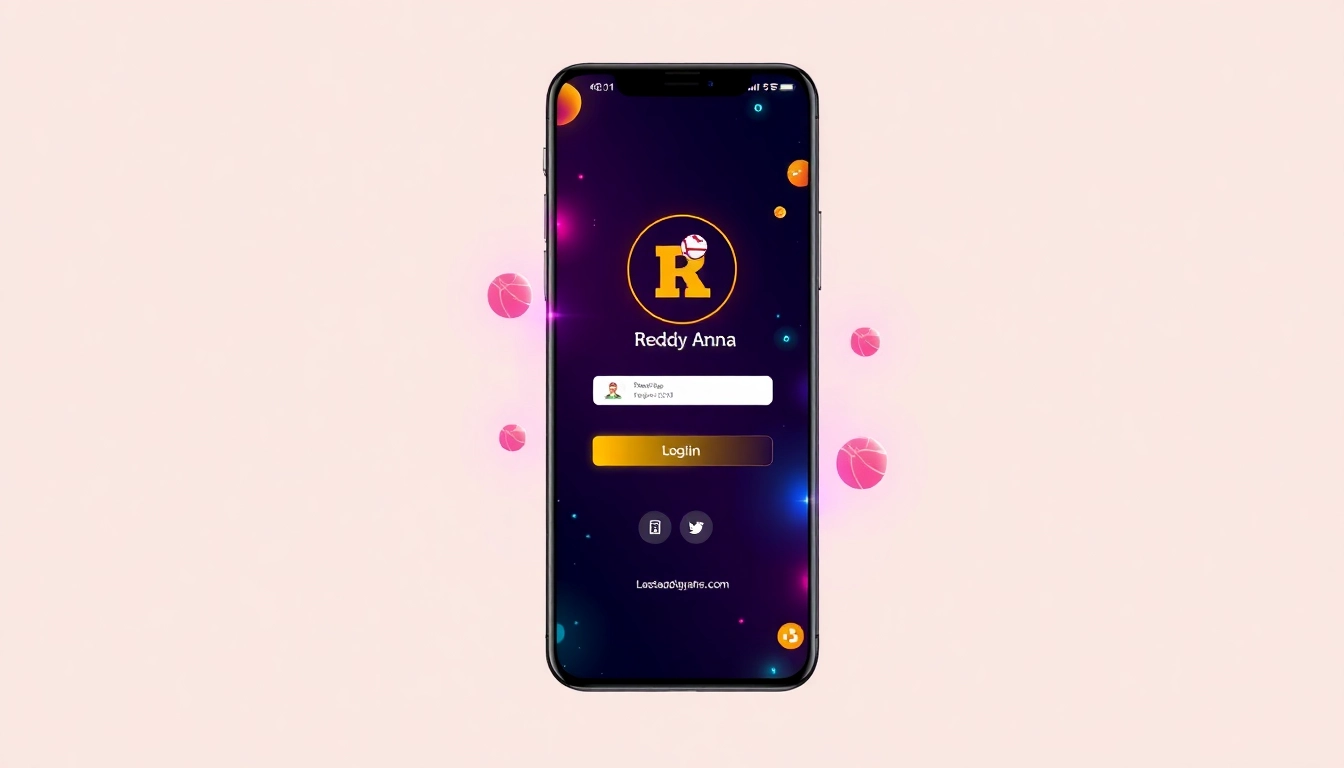 Reddy Anna Login page displayed on a mobile device with sports icons, highlighting fast access and security features to attract users.
