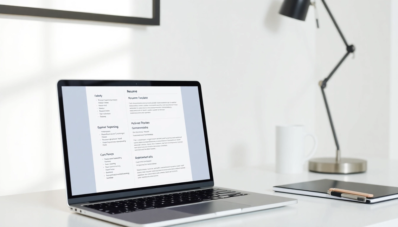 Professional resume templates showcased on a laptop screen in a clean workspace environment to