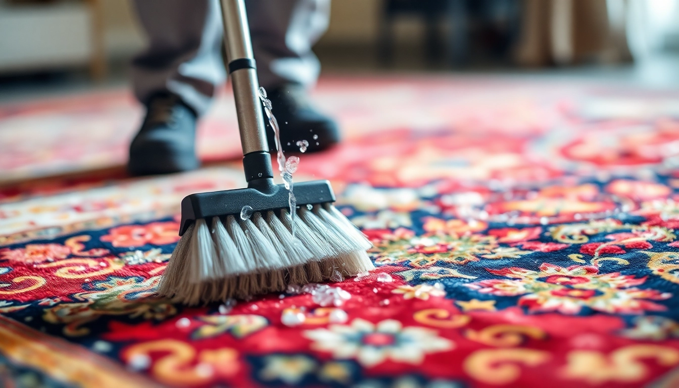 Expert in Lavaggio tappeto Milano cleaning a Persian rug with specialized equipment for deep